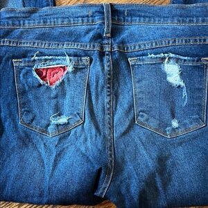 Flying Monkey Dark Blue Skinny Jeans with Rose Detail, EUC, 32